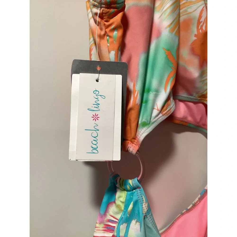 Beach Lingo Girls Tropical Cutout‎ Monokini Swimsuit Pink Orange Size 14